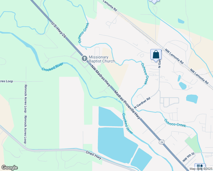 map of restaurants, bars, coffee shops, grocery stores, and more near 2325 Northwest McDougal Court in Prineville