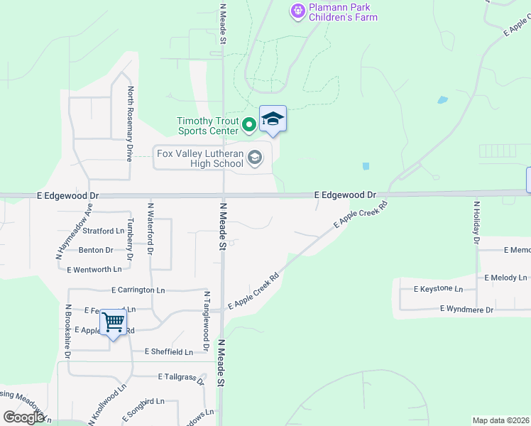 map of restaurants, bars, coffee shops, grocery stores, and more near 865 East Edgewood Drive in Appleton