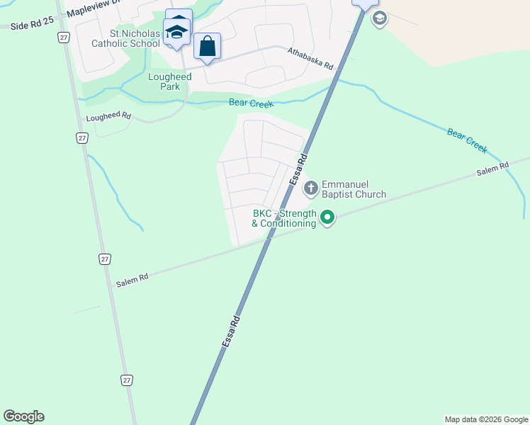 map of restaurants, bars, coffee shops, grocery stores, and more near 54 Koda Street in Barrie
