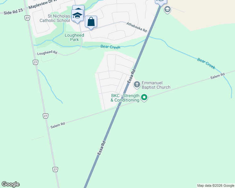 map of restaurants, bars, coffee shops, grocery stores, and more near 54 Koda Street in Barrie