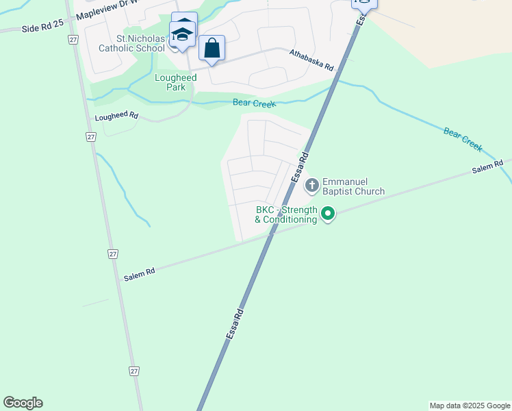 map of restaurants, bars, coffee shops, grocery stores, and more near 5 Andean Lane in Barrie