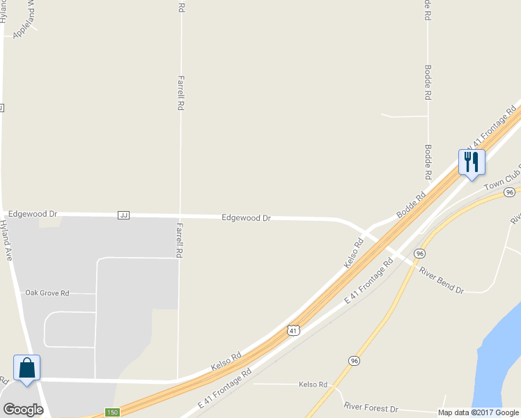 map of restaurants, bars, coffee shops, grocery stores, and more near W1002 County Road JJ in Kaukauna