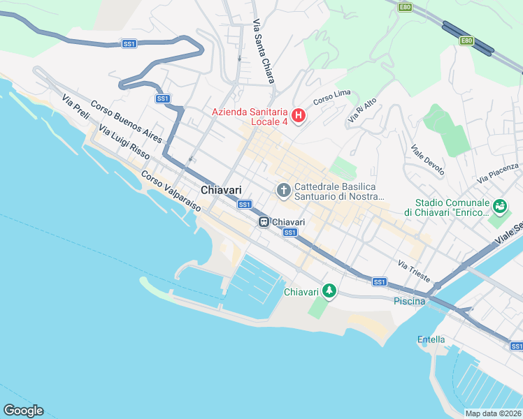 map of restaurants, bars, coffee shops, grocery stores, and more near 1 Via Privata Nostra Signora dell'Orto in Chiavari