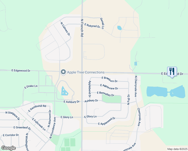 map of restaurants, bars, coffee shops, grocery stores, and more near 3928 East Braeburn Drive in Appleton