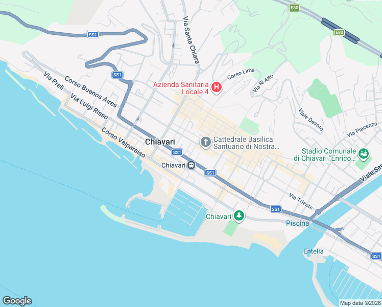 map of restaurants, bars, coffee shops, grocery stores, and more near 1 Via Privata Nostra Signora dell'Orto in Chiavari