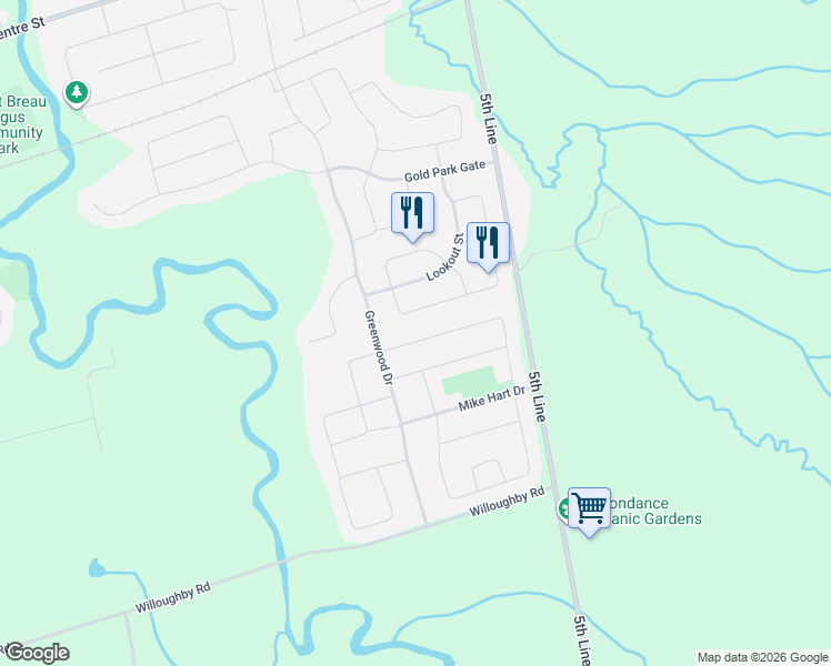map of restaurants, bars, coffee shops, grocery stores, and more near 195 Banting Crescent in Angus
