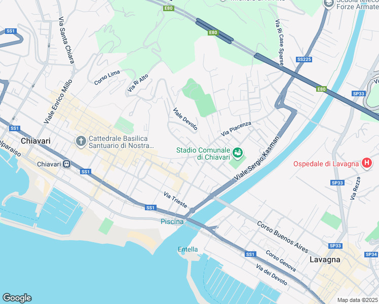 map of restaurants, bars, coffee shops, grocery stores, and more near 3 Viale Adolfo e Adelina Devoto in Chiavari