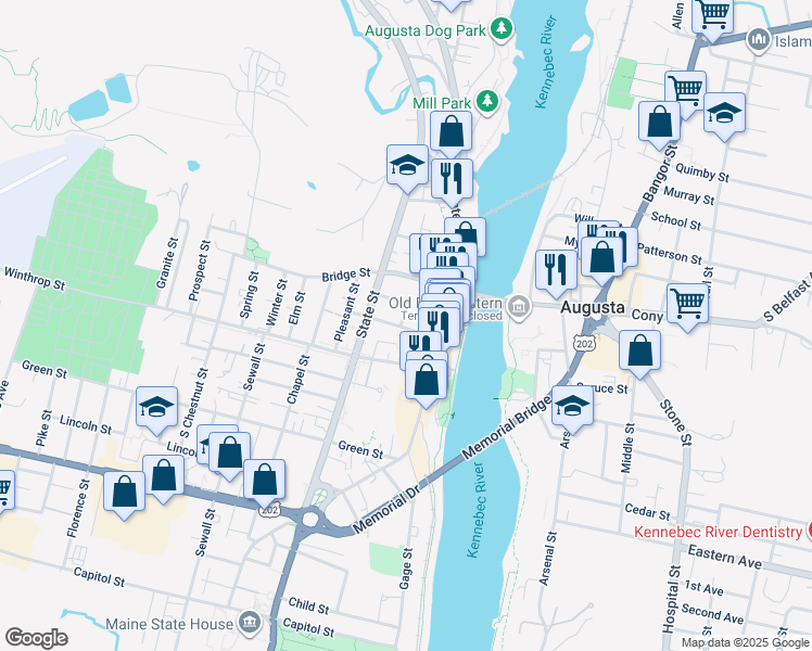 map of restaurants, bars, coffee shops, grocery stores, and more near 5 Flagg Street Place in Augusta