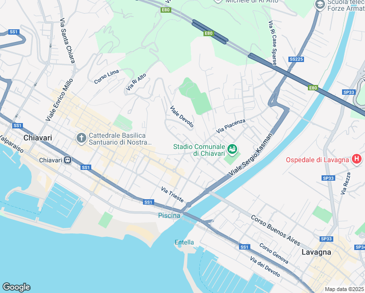 map of restaurants, bars, coffee shops, grocery stores, and more near 3 Viale Adolfo e Adelina Devoto in Chiavari