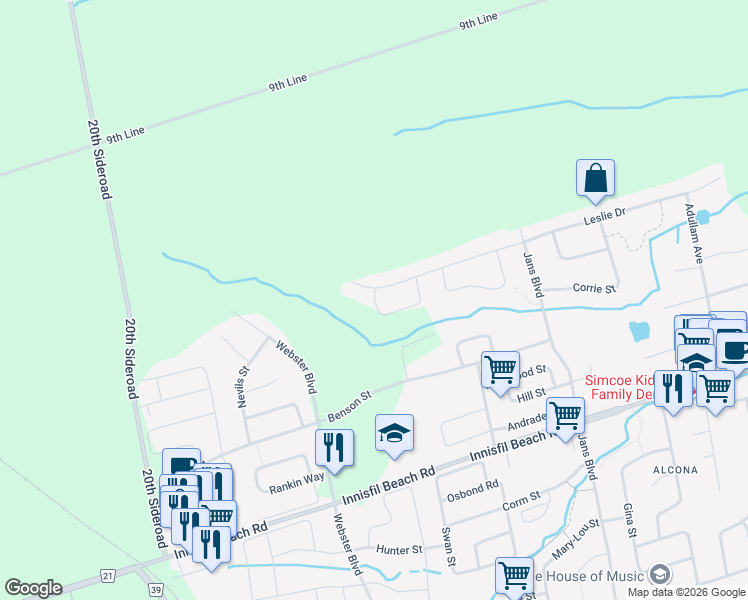 map of restaurants, bars, coffee shops, grocery stores, and more near 2271 Whitewood Crescent in Innisfil