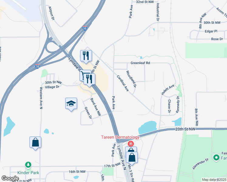 map of restaurants, bars, coffee shops, grocery stores, and more near 2426 Park Avenue Northwest in Faribault