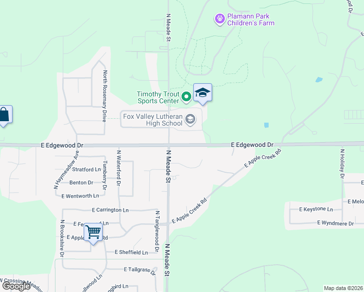 map of restaurants, bars, coffee shops, grocery stores, and more near 865 East Edgewood Drive in Appleton