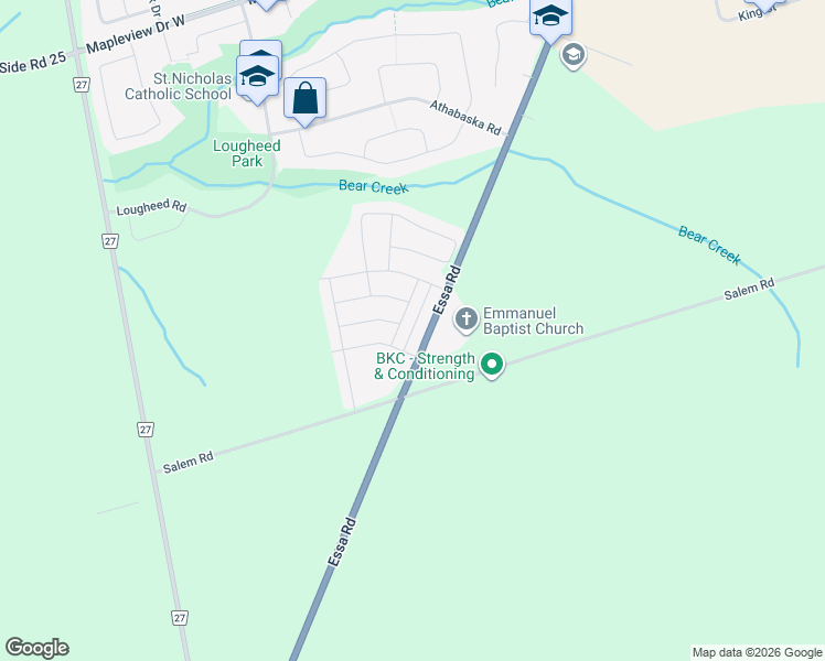 map of restaurants, bars, coffee shops, grocery stores, and more near 24 Andean Lane in Barrie