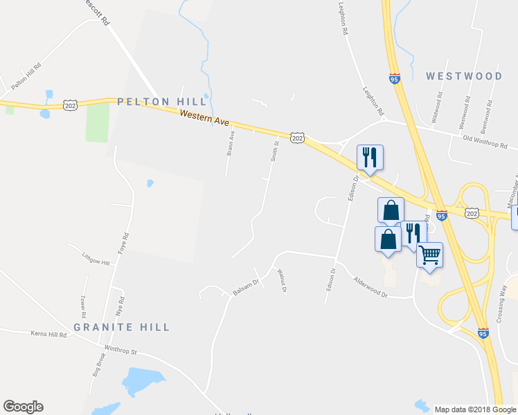 map of restaurants, bars, coffee shops, grocery stores, and more near 34 Smith Street in Augusta
