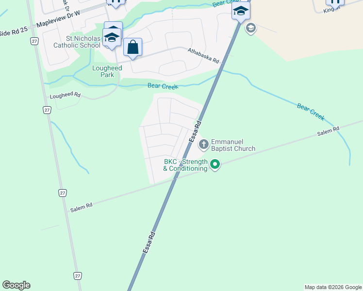 map of restaurants, bars, coffee shops, grocery stores, and more near Andean Lane in Barrie