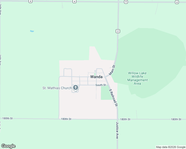 map of restaurants, bars, coffee shops, grocery stores, and more near 206 Main Street in Wanda