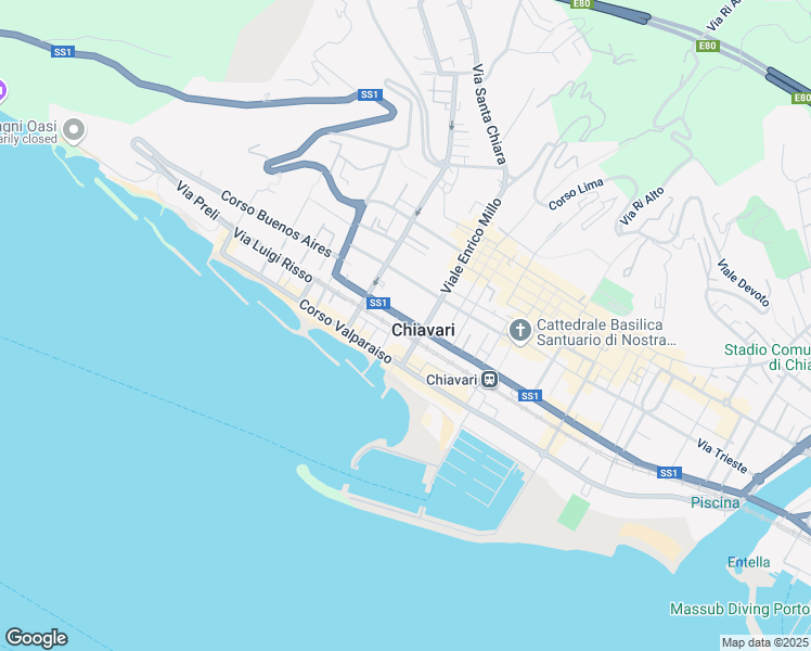 map of restaurants, bars, coffee shops, grocery stores, and more near in Chiavari