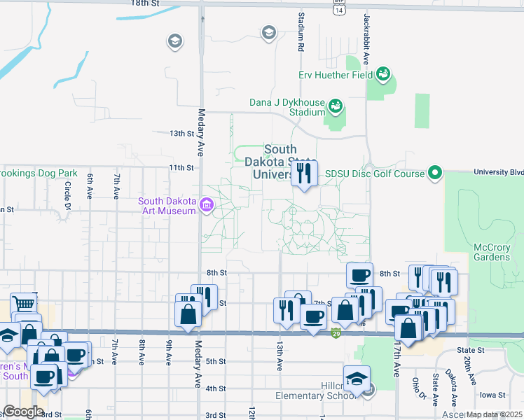 map of restaurants, bars, coffee shops, grocery stores, and more near in Brookings