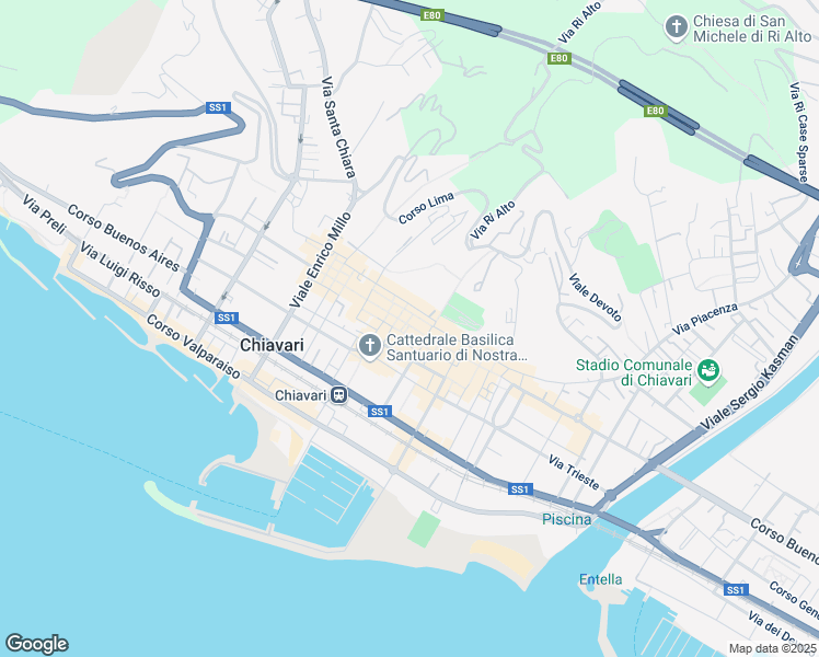 map of restaurants, bars, coffee shops, grocery stores, and more near 87 Via Martiri della Liberazione in Chiavari