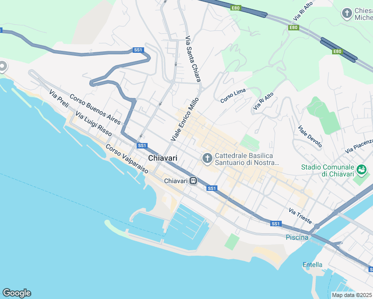 map of restaurants, bars, coffee shops, grocery stores, and more near 42 Viale Nicola Arata in Chiavari