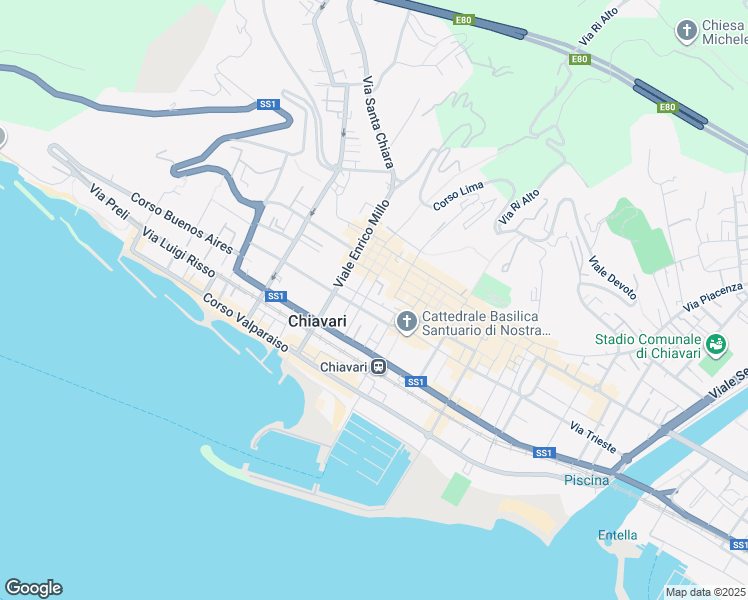 map of restaurants, bars, coffee shops, grocery stores, and more near 42 Viale Nicola Arata in Chiavari