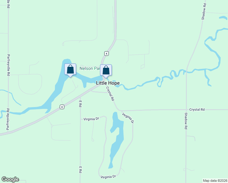 map of restaurants, bars, coffee shops, grocery stores, and more near E2346 Crystal Road in Waupaca