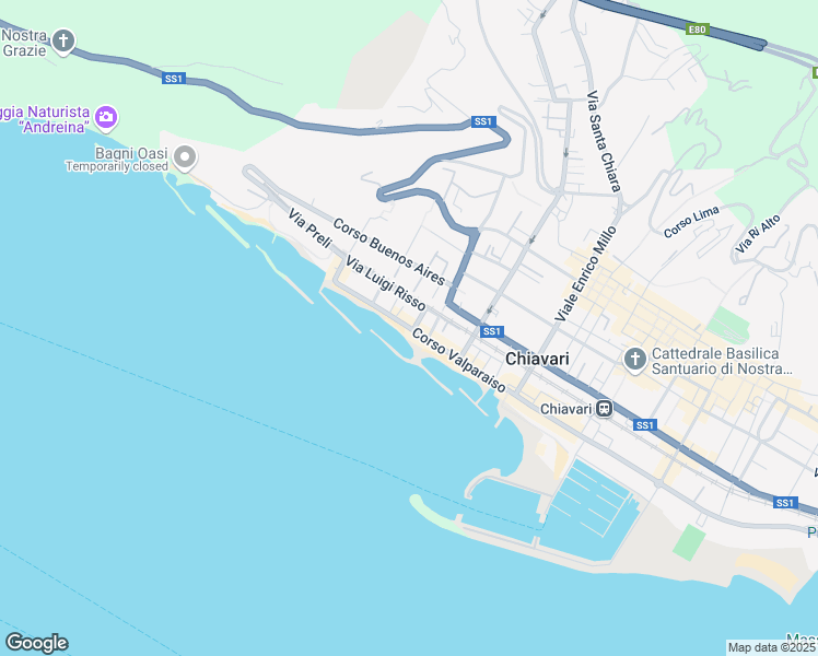 map of restaurants, bars, coffee shops, grocery stores, and more near 124A Corso Valparaiso in Chiavari