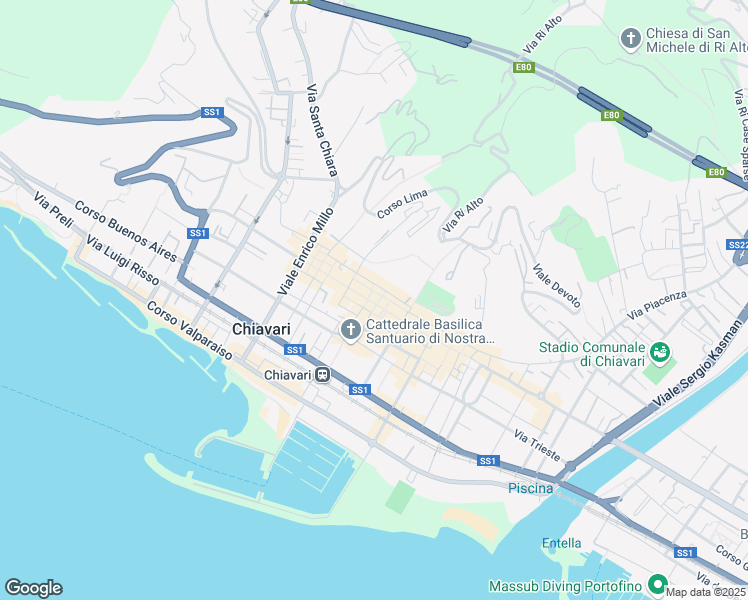 map of restaurants, bars, coffee shops, grocery stores, and more near 87 Via Martiri della Liberazione in Chiavari
