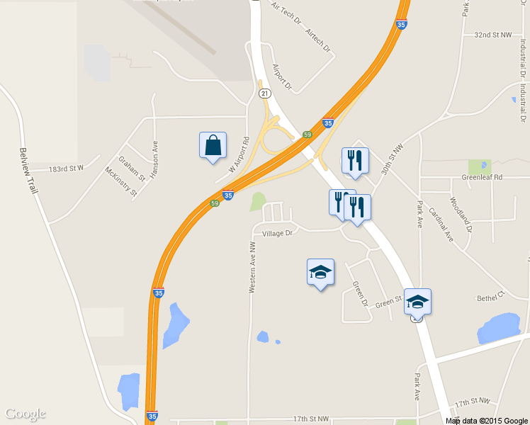 map of restaurants, bars, coffee shops, grocery stores, and more near 3013 Cypress Drive in Faribault