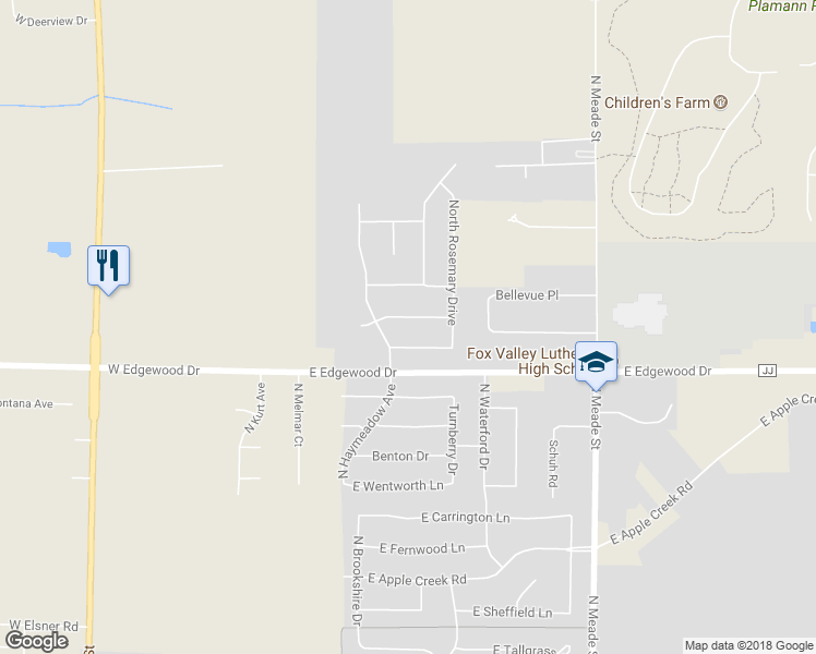 map of restaurants, bars, coffee shops, grocery stores, and more near 235 East Clearwater Drive in Appleton