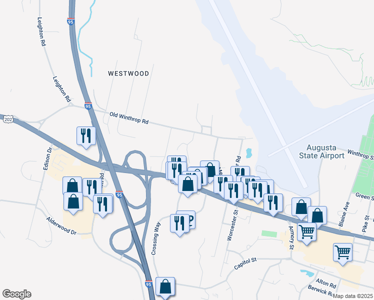map of restaurants, bars, coffee shops, grocery stores, and more near 28 Pine Brook Drive in Augusta