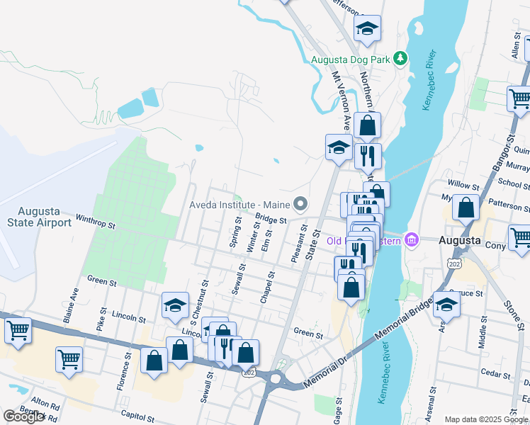 map of restaurants, bars, coffee shops, grocery stores, and more near 85 Bridge Street in Augusta
