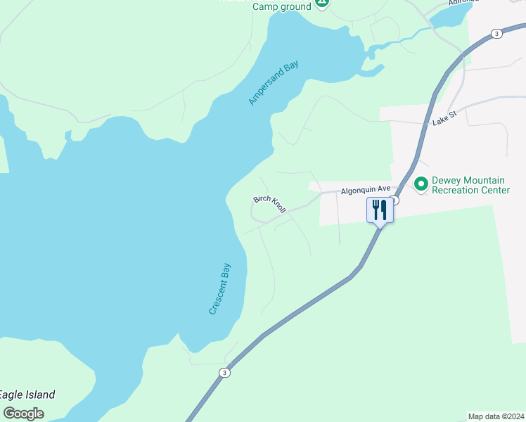 map of restaurants, bars, coffee shops, grocery stores, and more near 154 Algonquin Avenue in Saranac Lake