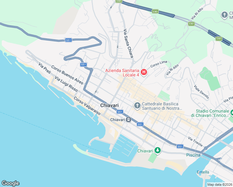map of restaurants, bars, coffee shops, grocery stores, and more near in Chiavari