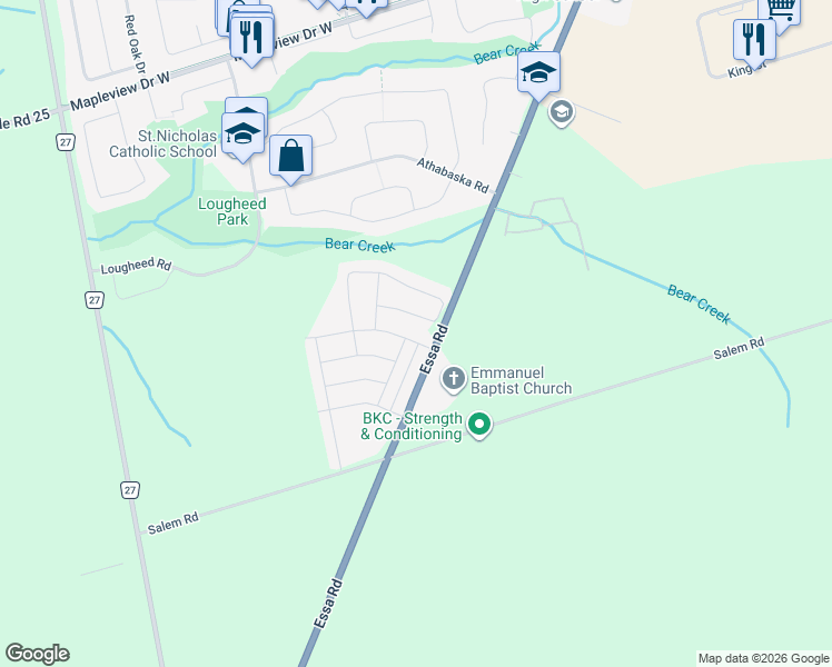 map of restaurants, bars, coffee shops, grocery stores, and more near 19 Mabern Street in Barrie