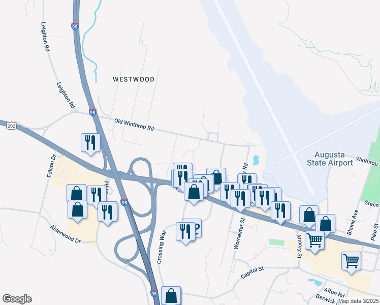 map of restaurants, bars, coffee shops, grocery stores, and more near 28 Pine Brook Drive in Augusta