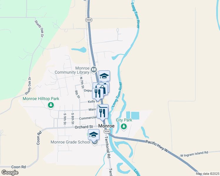 map of restaurants, bars, coffee shops, grocery stores, and more near 365 North 5th Street in Monroe
