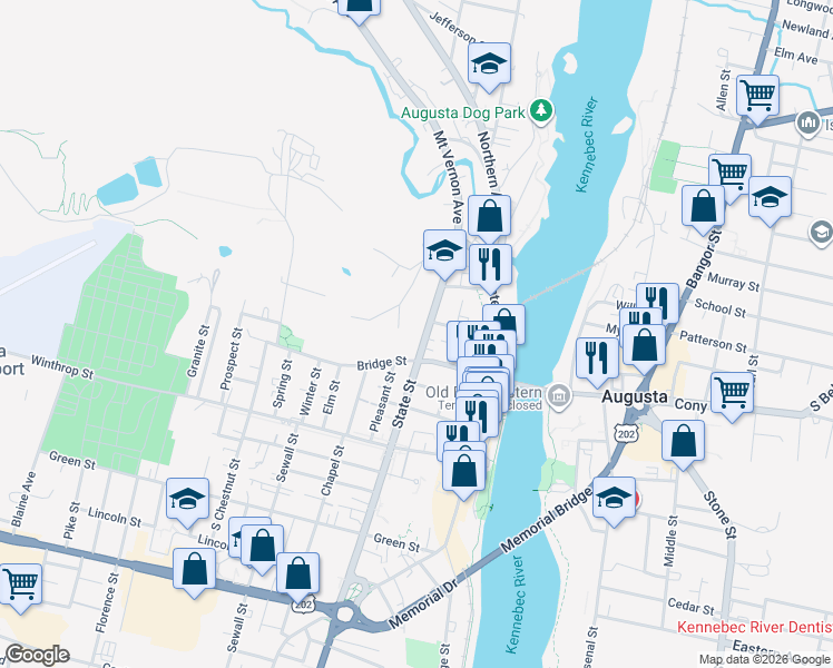 map of restaurants, bars, coffee shops, grocery stores, and more near 107 Pleasant Hill Road in Augusta