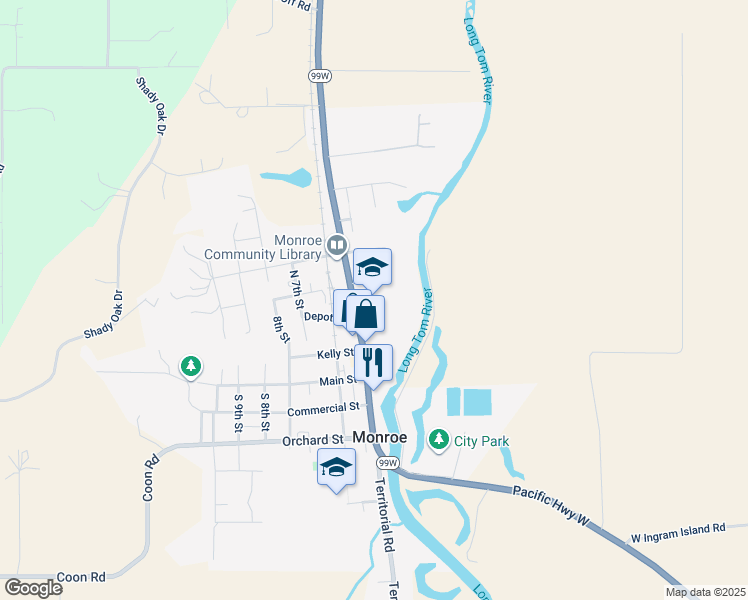 map of restaurants, bars, coffee shops, grocery stores, and more near 365 North 5th Street in Monroe