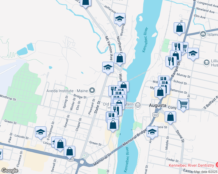 map of restaurants, bars, coffee shops, grocery stores, and more near Crosby Lane in Augusta