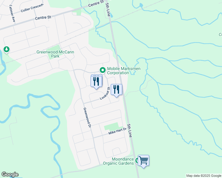 map of restaurants, bars, coffee shops, grocery stores, and more near 31 Lookout Street in Angus