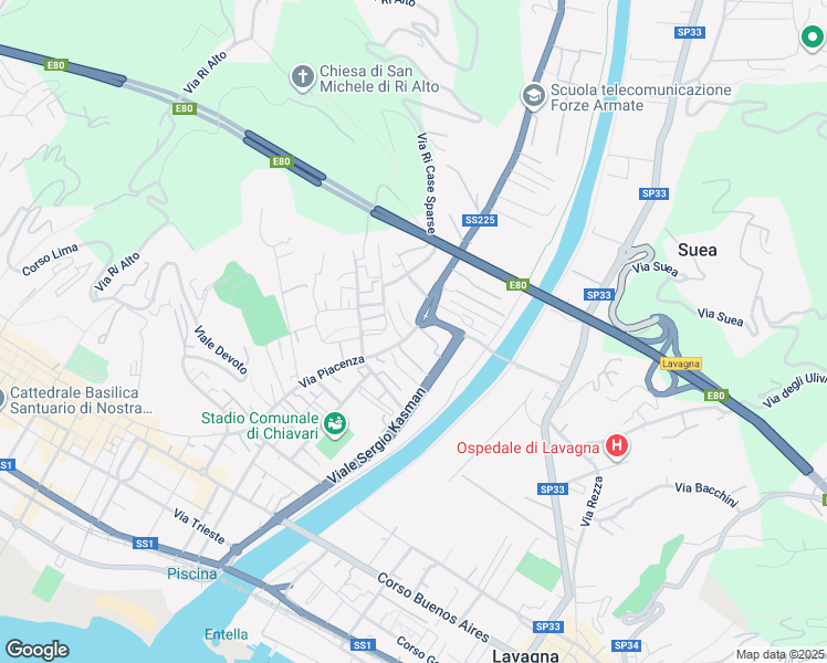 map of restaurants, bars, coffee shops, grocery stores, and more near in Chiavari