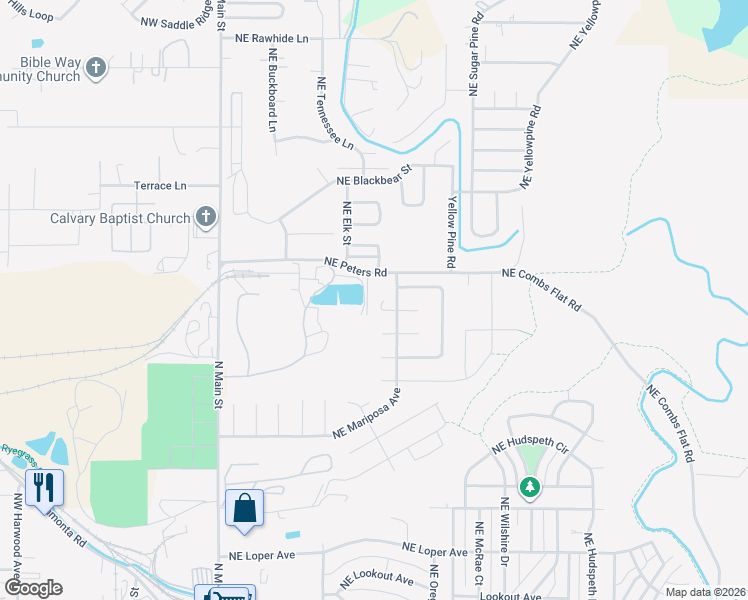 map of restaurants, bars, coffee shops, grocery stores, and more near 633 Northeast Sandstone Court in Prineville