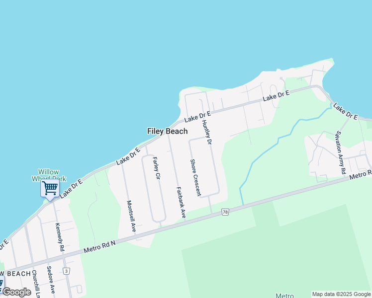 map of restaurants, bars, coffee shops, grocery stores, and more near 54 Shore Crescent in Willow Beach