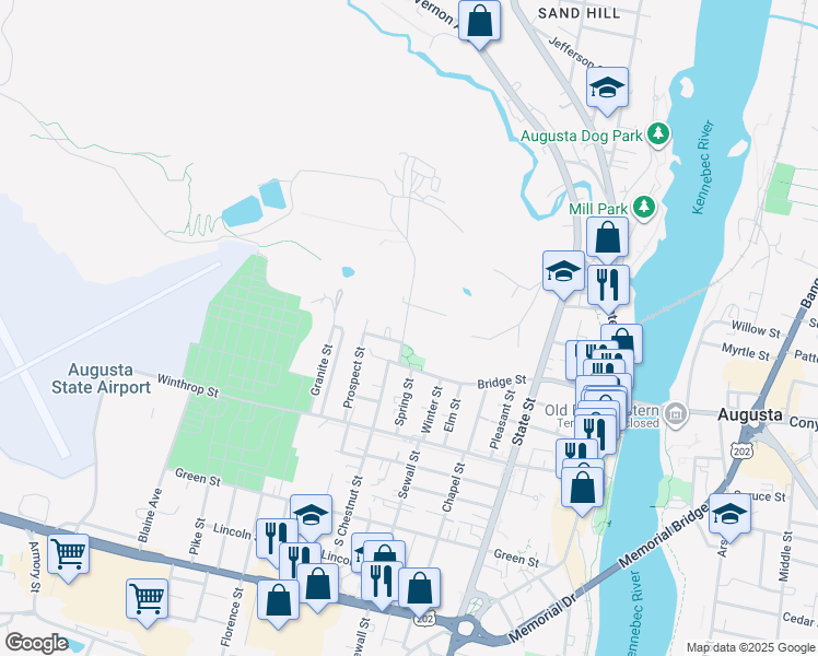 map of restaurants, bars, coffee shops, grocery stores, and more near 17 North Street in Augusta