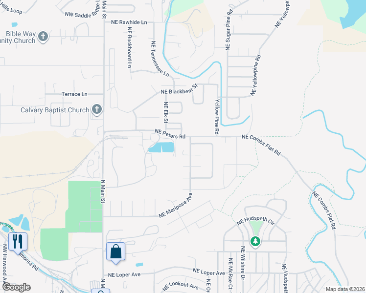 map of restaurants, bars, coffee shops, grocery stores, and more near 633 Northeast Sandstone Court in Prineville