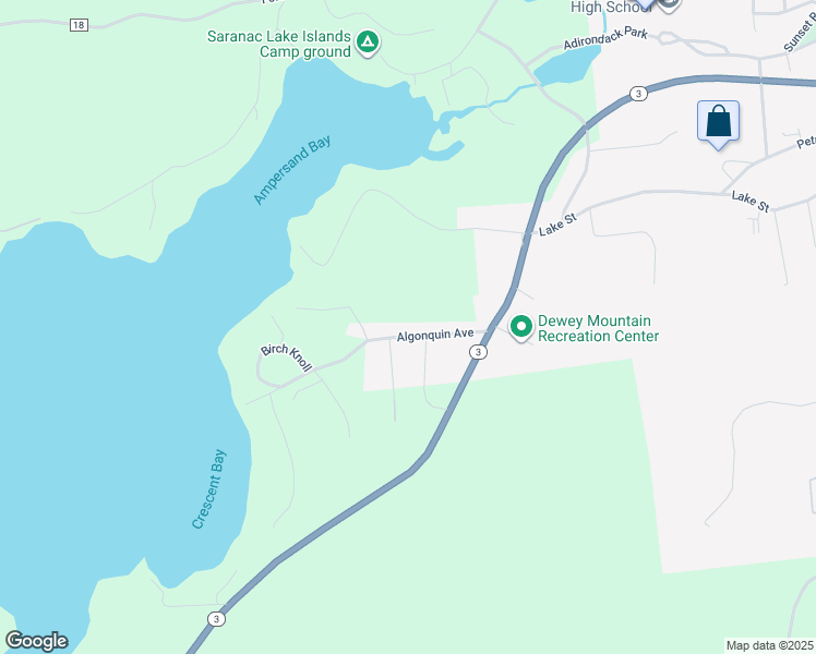 map of restaurants, bars, coffee shops, grocery stores, and more near 62 Algonquin Avenue in Saranac Lake