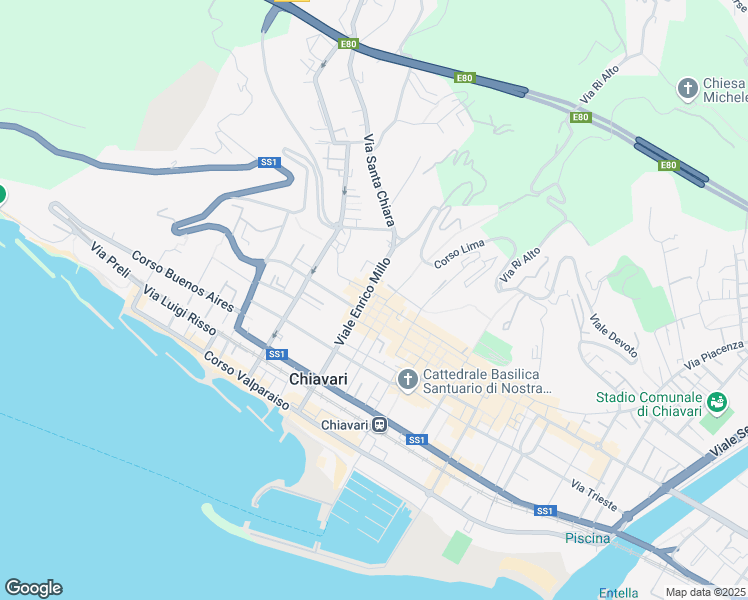 map of restaurants, bars, coffee shops, grocery stores, and more near 8 Piazza San Giacomo in Chiavari