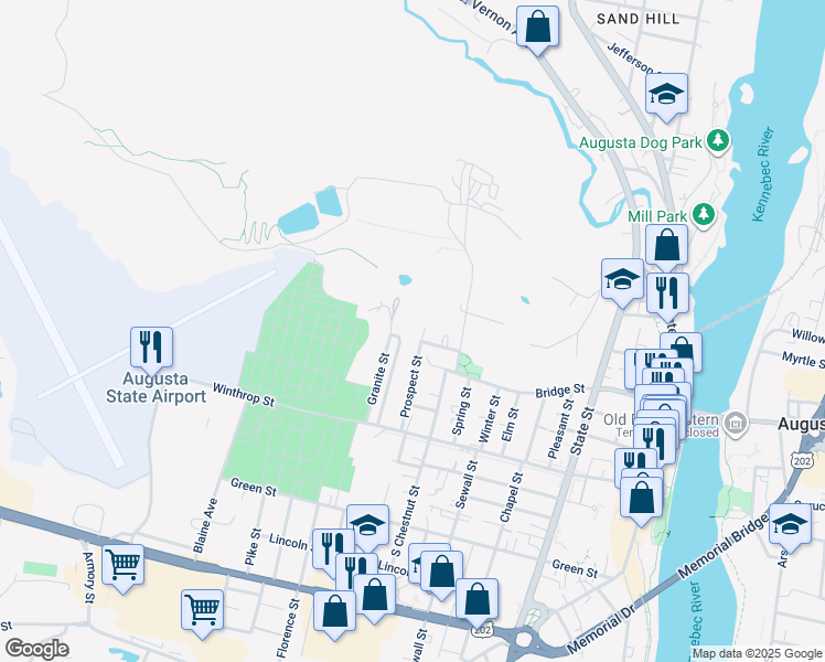 map of restaurants, bars, coffee shops, grocery stores, and more near 15 Bennett Street in Augusta