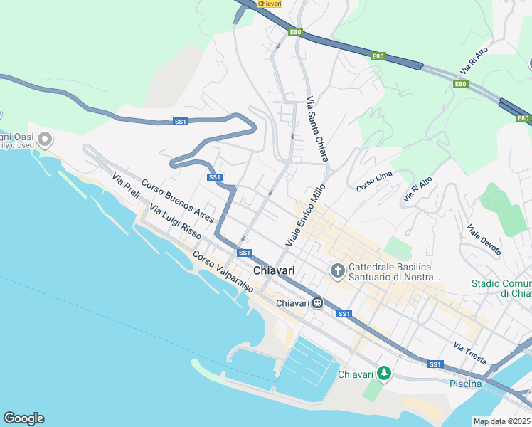 map of restaurants, bars, coffee shops, grocery stores, and more near 5 Via Trento in Chiavari